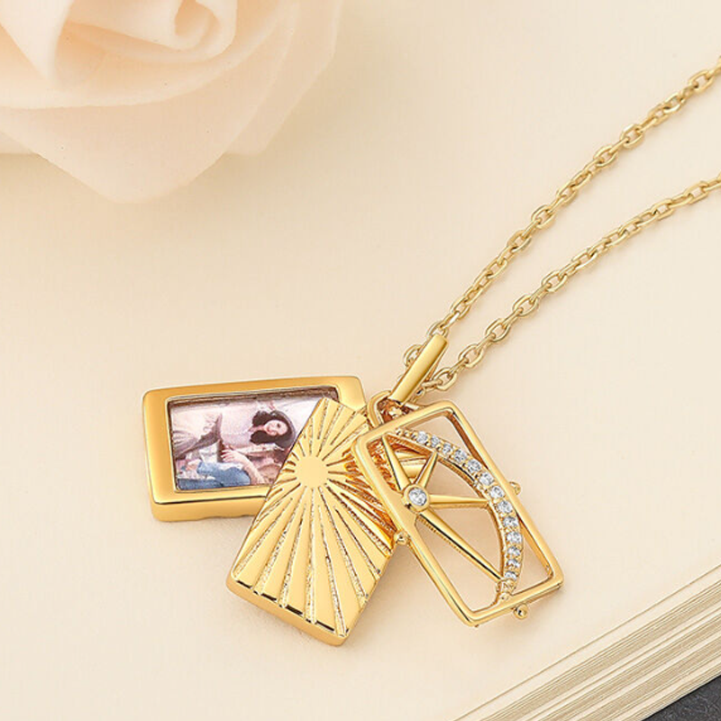 Personalized Custom Photo Bar Necklace for Women in 14K Solid Gold-YAFEINI Personalized Jewelry