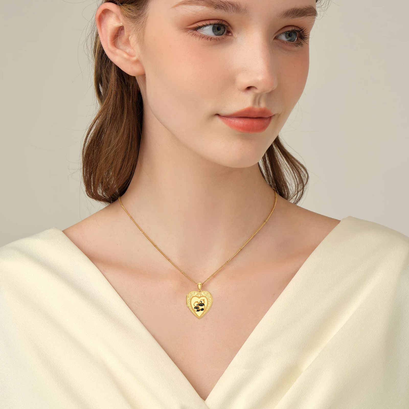 Personalized Panda Custom Photo Locket Necklace in Gold Vermeil-YAFEINI Personalized Jewelry