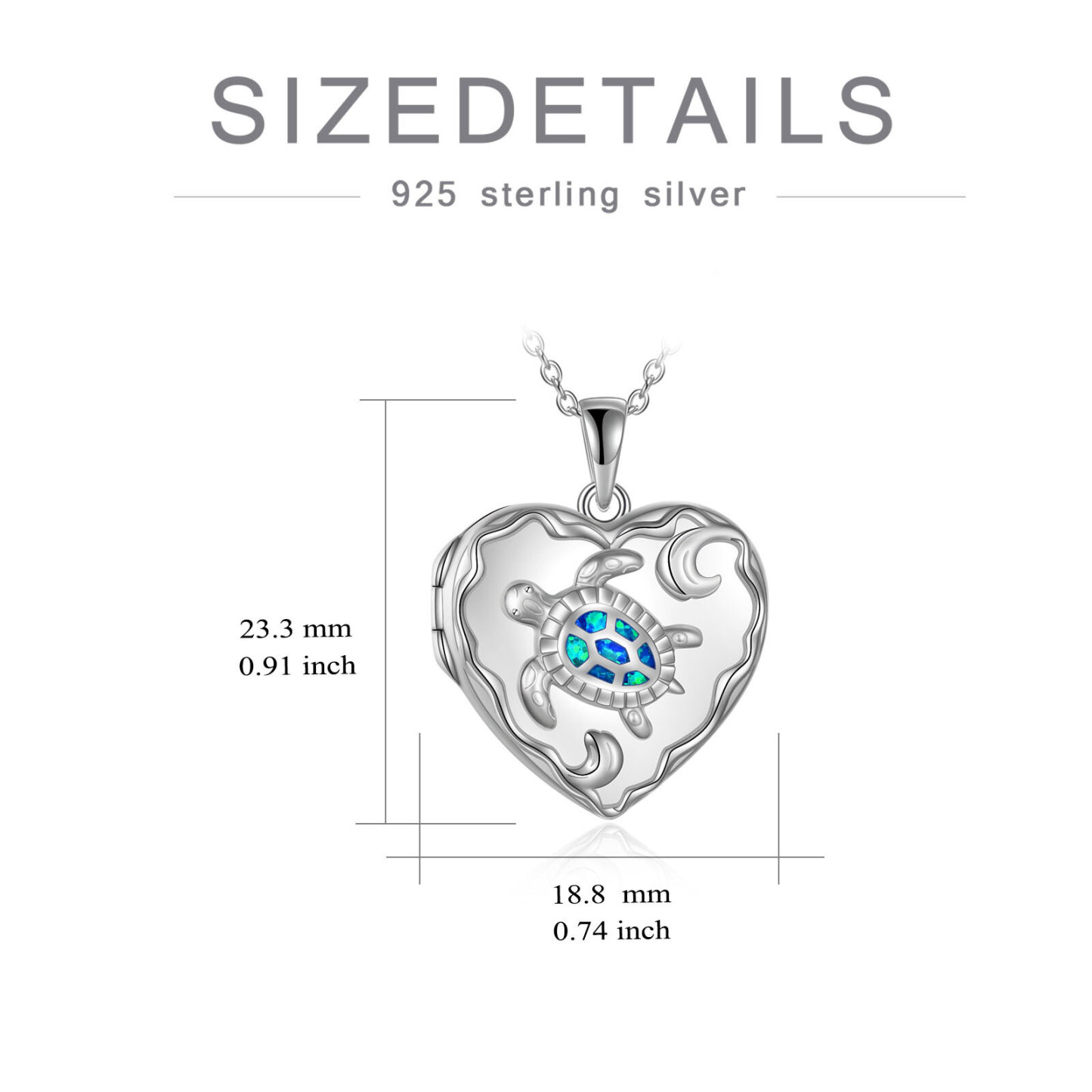 Opal Turtle Heart Personalized Photo Locket Necklace with Engraved Word in Sterling Silver-YAFEINI Personalized Jewelry