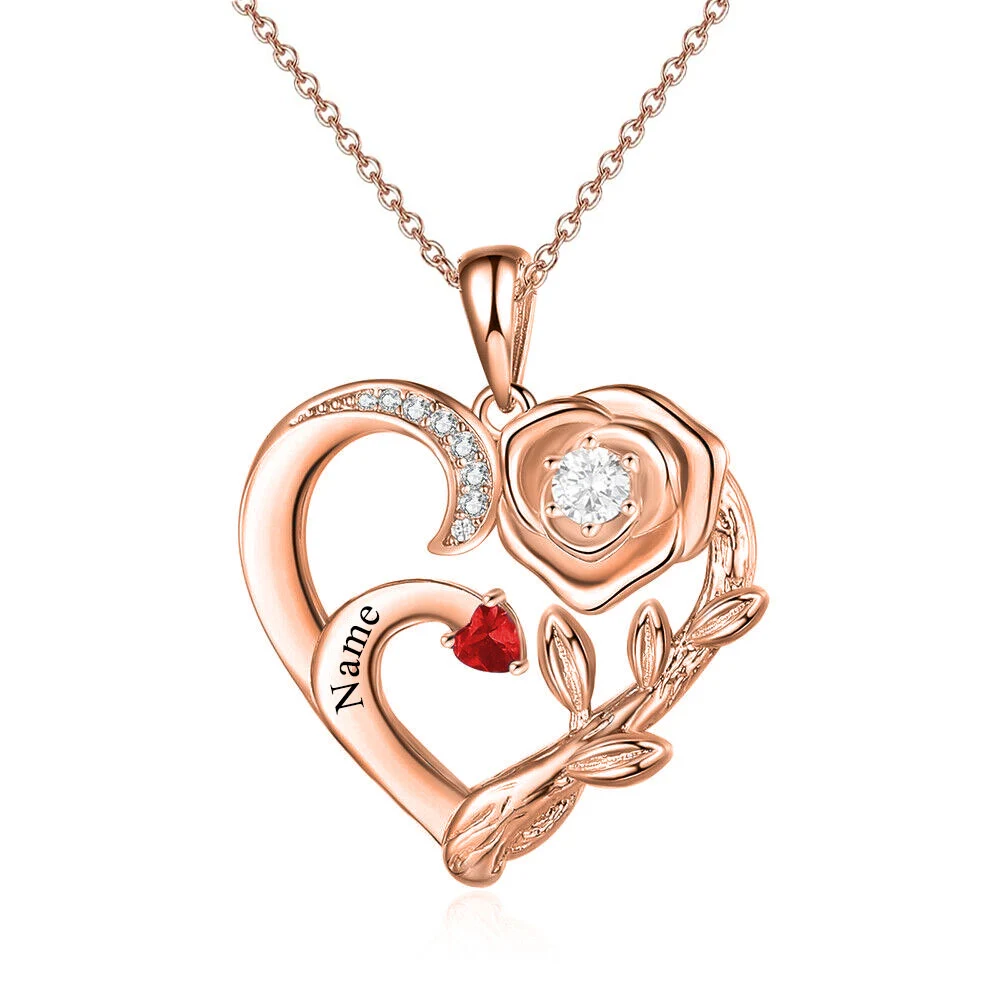 Heart Zircon Engraving Pendant Necklace in Gold Vermeil-YAFEINI Personalized Jewelry