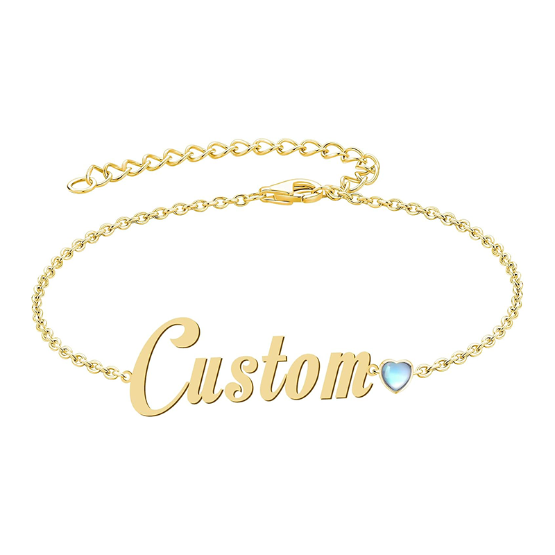 Sparkling Birthstone Name Bracelet for Women in 14K Solid Gold-YAFEINI Personalized Jewelry