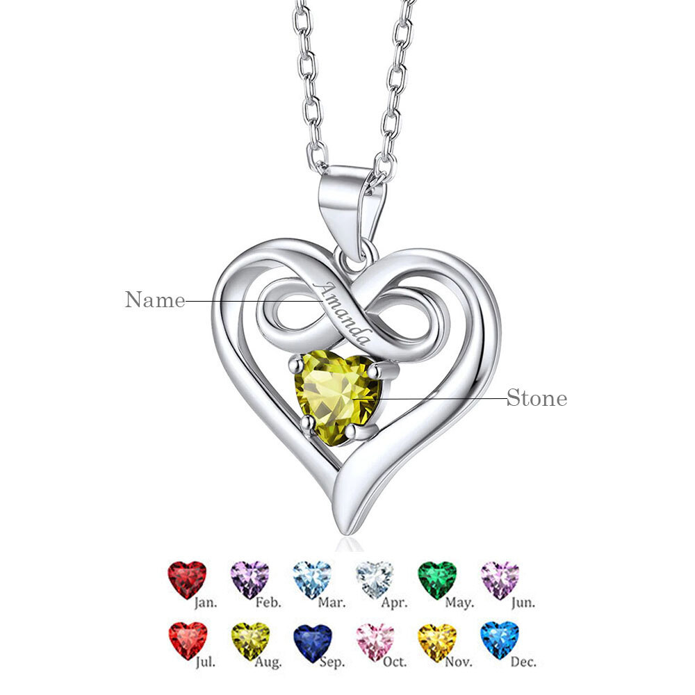 Personalized Birthstone Heart Pendant Necklace in Gold Vermeil-YAFEINI Personalized Jewelry