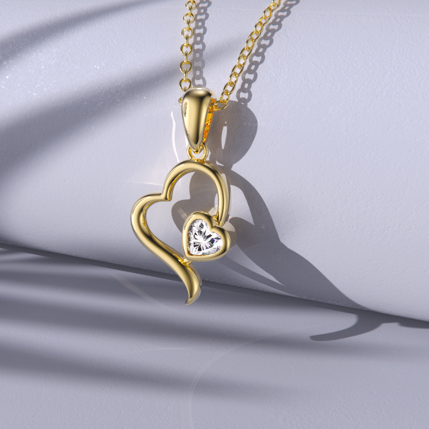 Cubic Zirconia Heart Birthstone Necklace in 14K Solid Gold-YAFEINI Personalized Jewelry