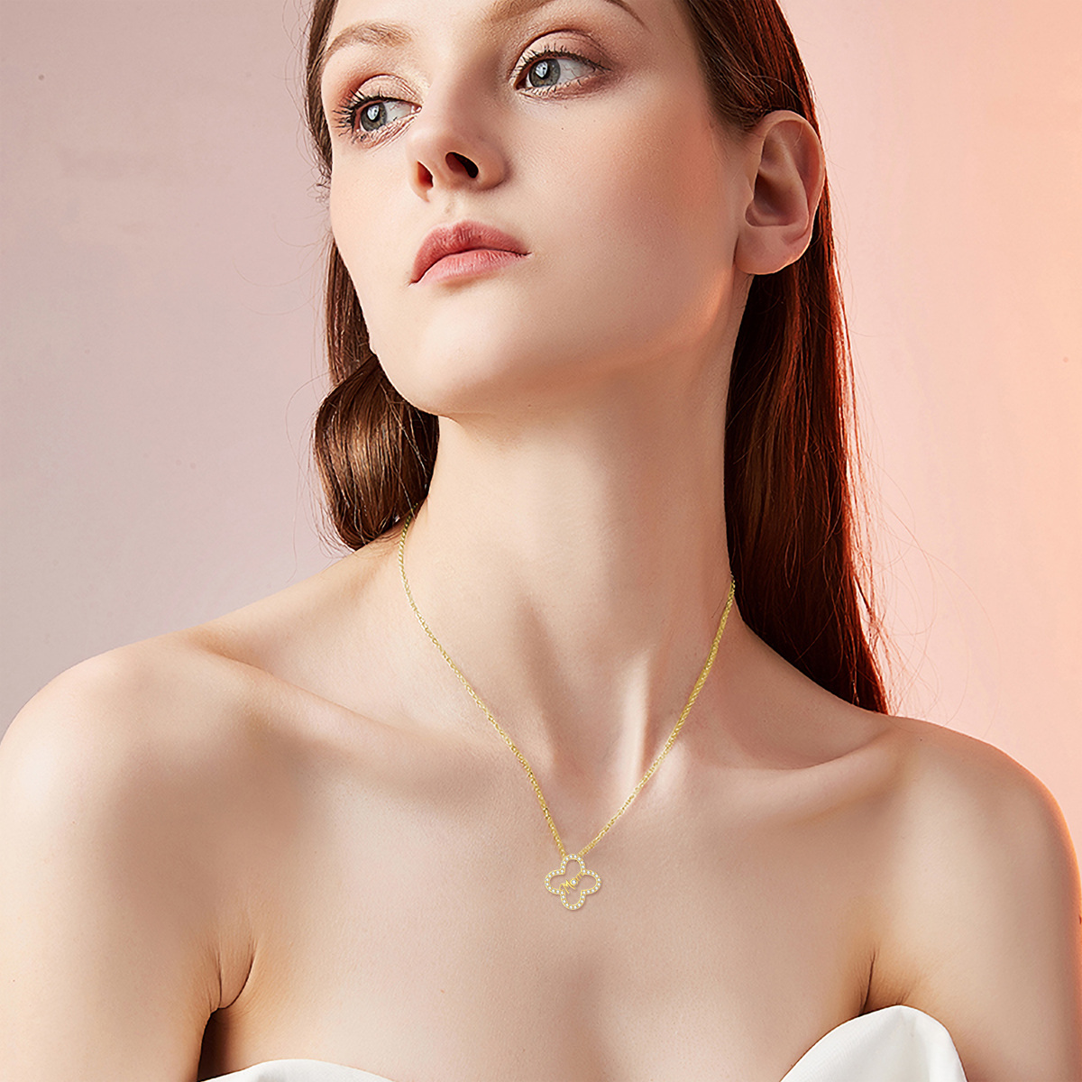 Circular Crystal Birthstone Necklace in 14K Solid Gold-YAFEINI Personalized Jewelry