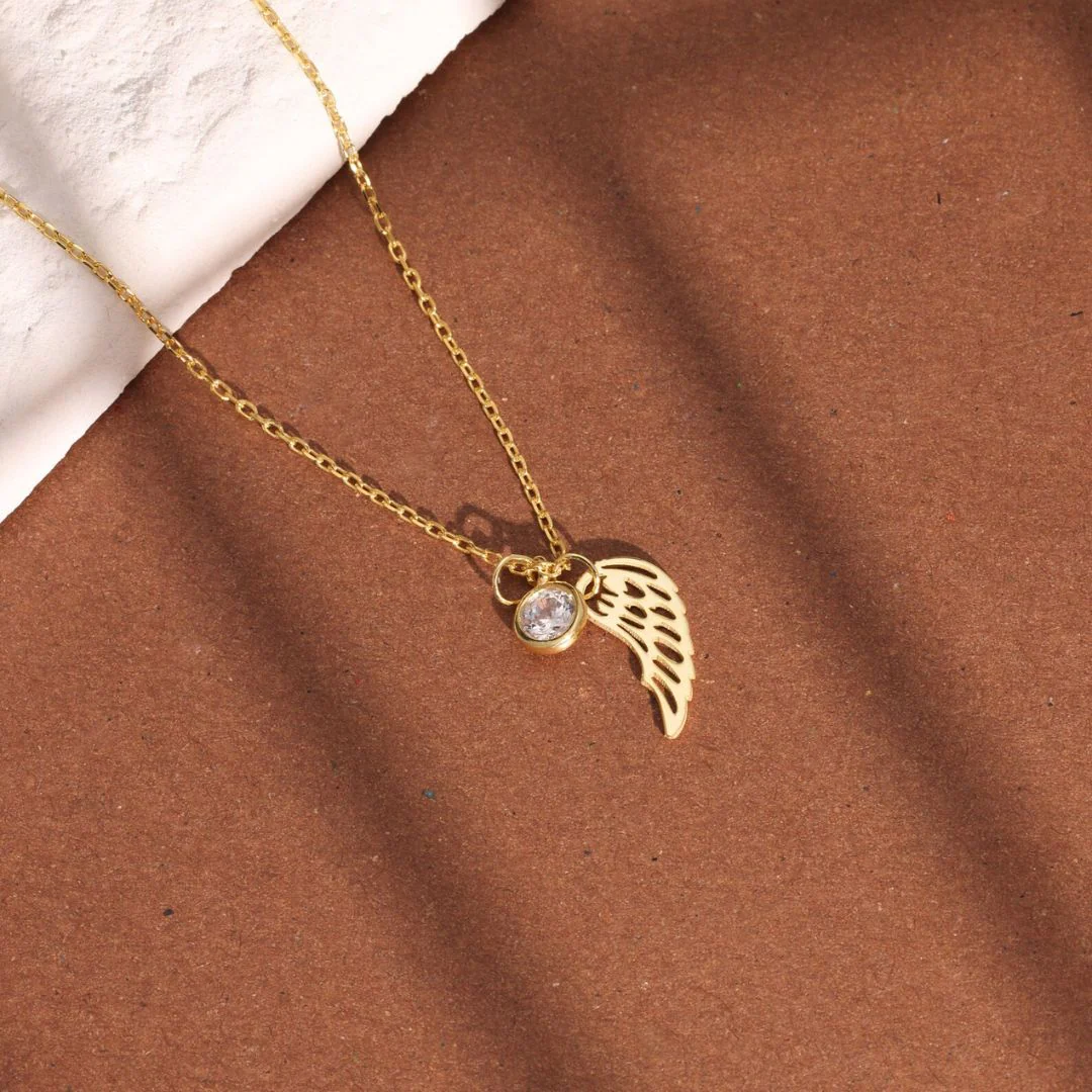 Angel Wing Birthstone Necklace in Sterling Silver