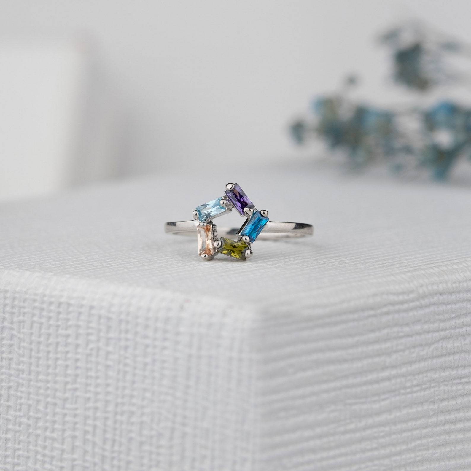 Handmade Baguette Birthstone Ring in Sterling Silver