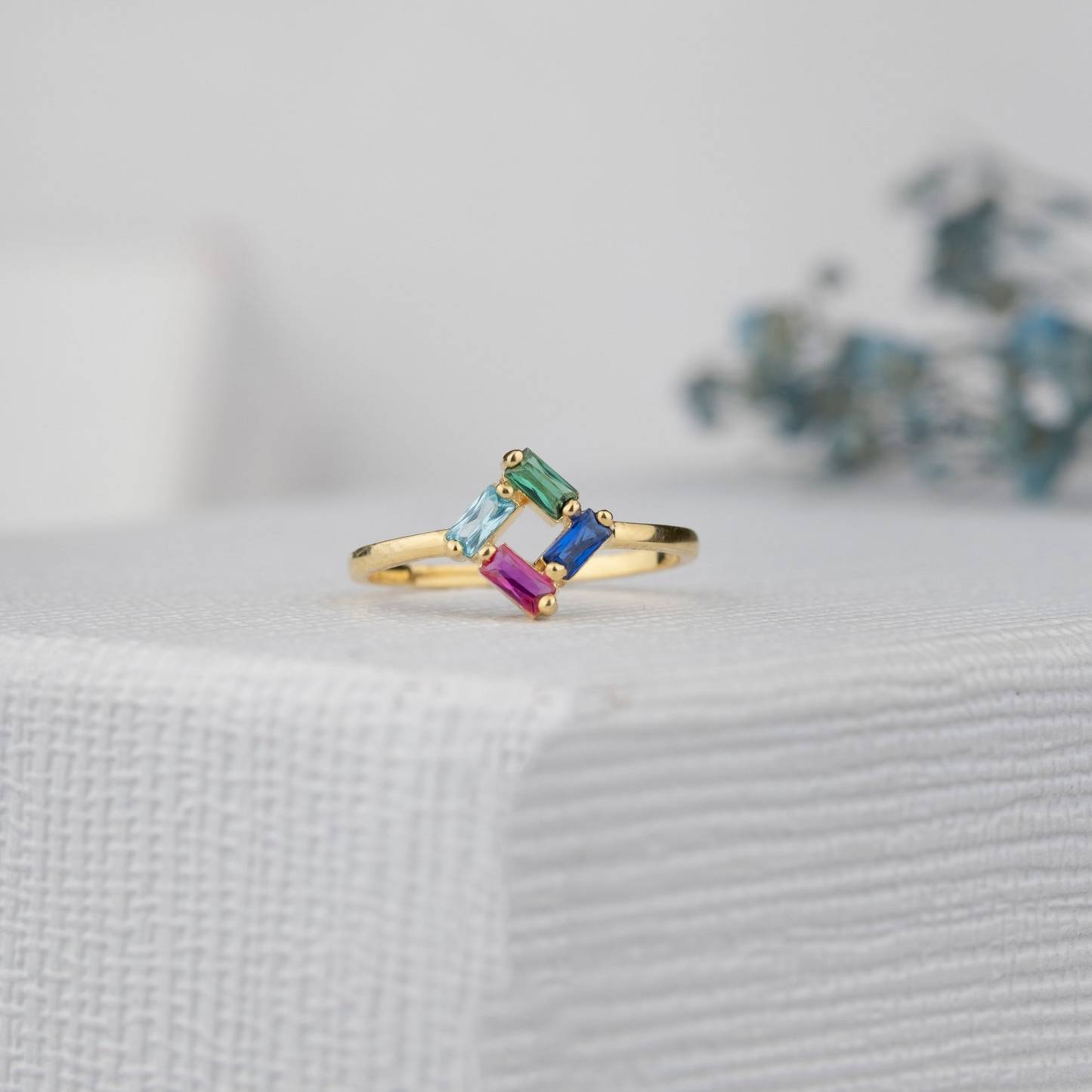 Handmade Baguette Birthstone Ring in Sterling Silver