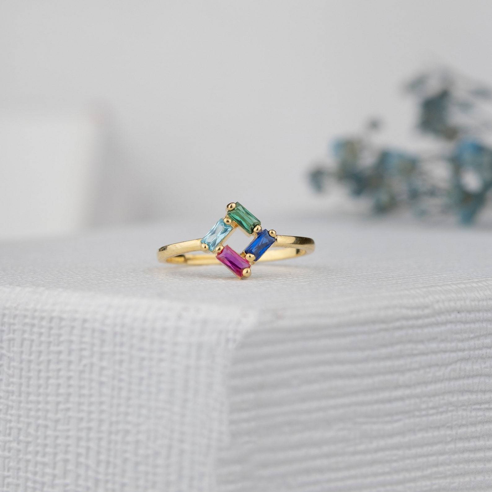 Handmade Baguette Birthstone Ring in Sterling Silver