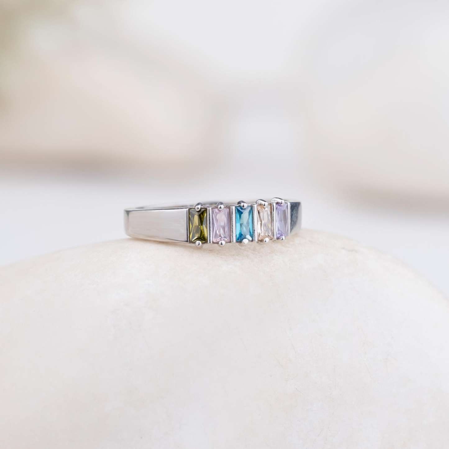 Baguette-Cutting Birthstone Ring in Sterling Silver