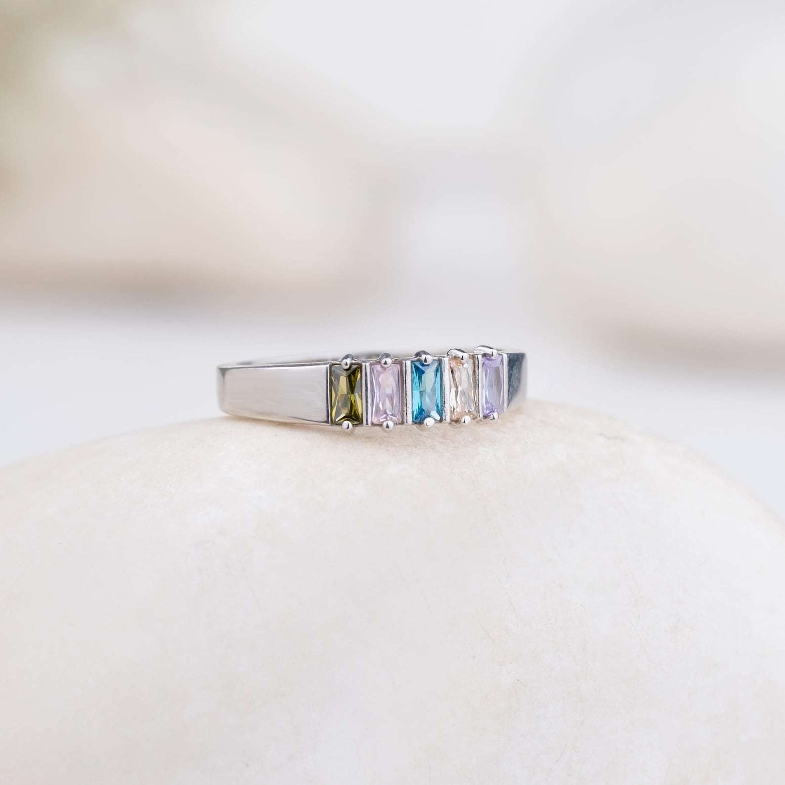 Baguette-Cutting Birthstone Ring in Sterling Silver