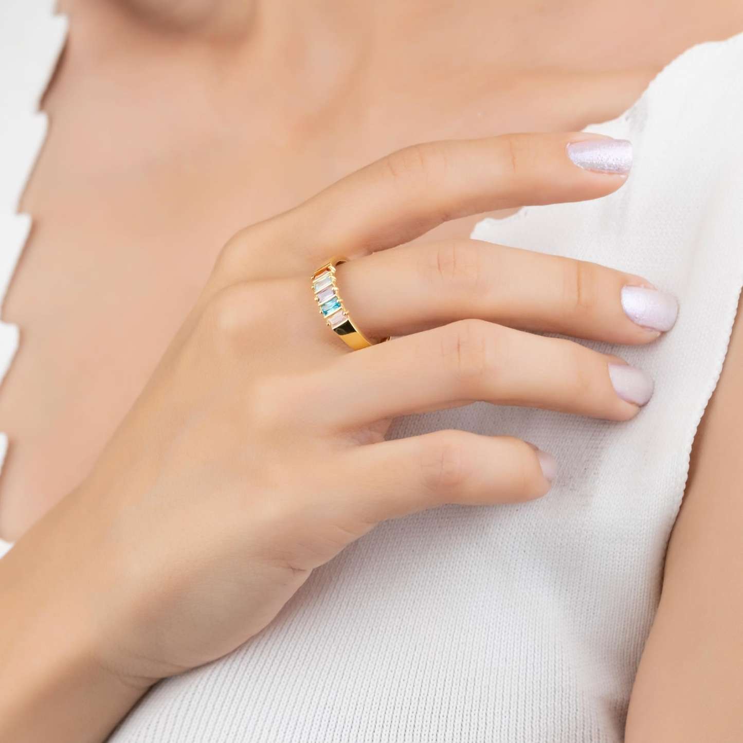 Baguette-Cutting Birthstone Ring in Sterling Silver