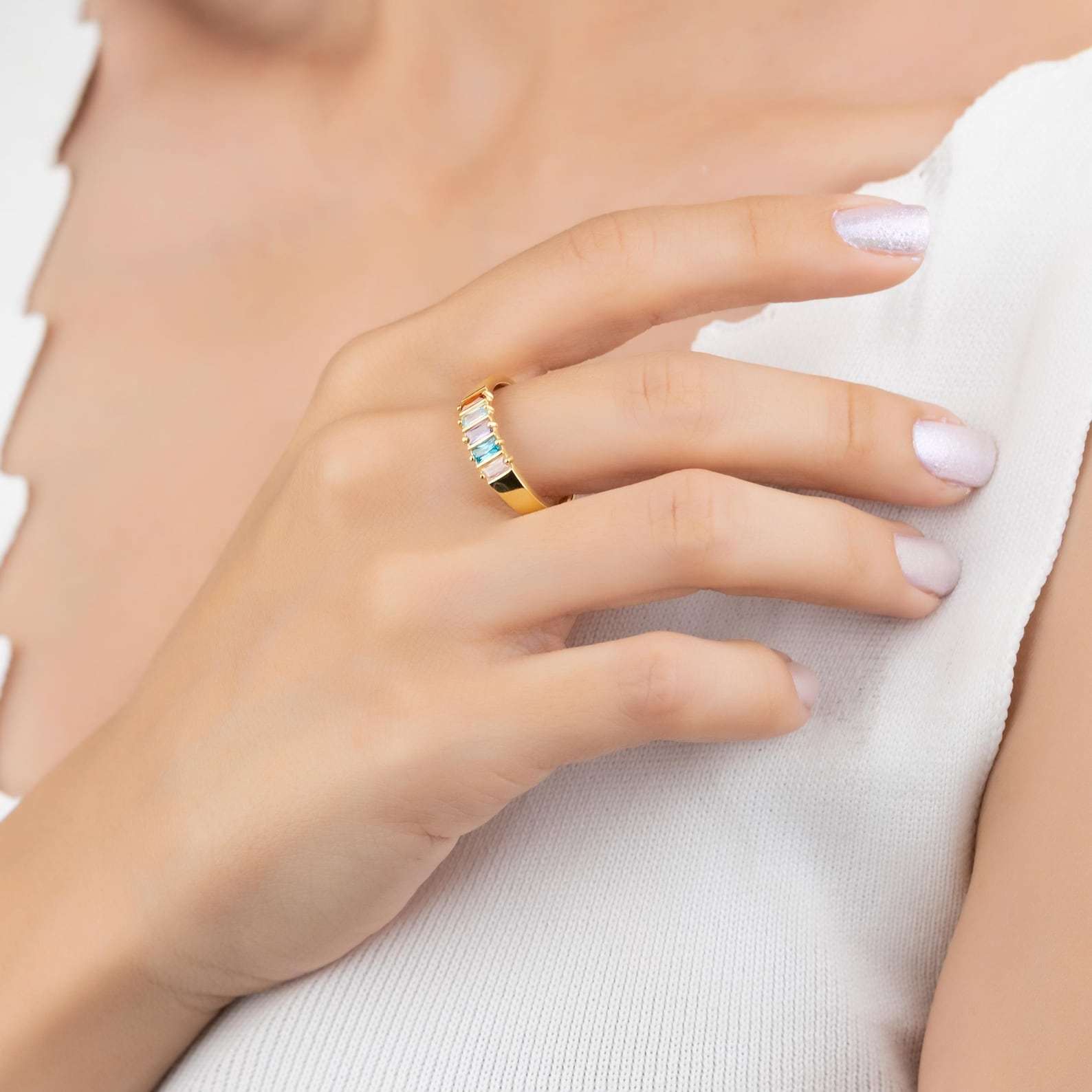 Baguette-Cutting Birthstone Ring in Sterling Silver
