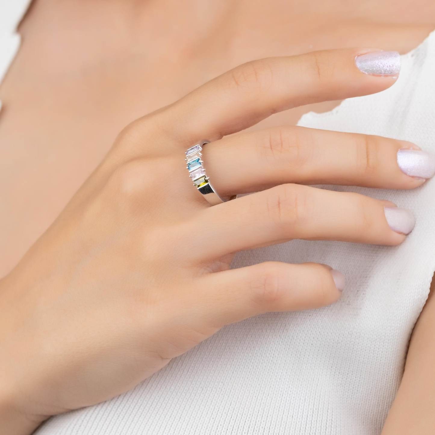 Baguette-Cutting Birthstone Ring in Sterling Silver