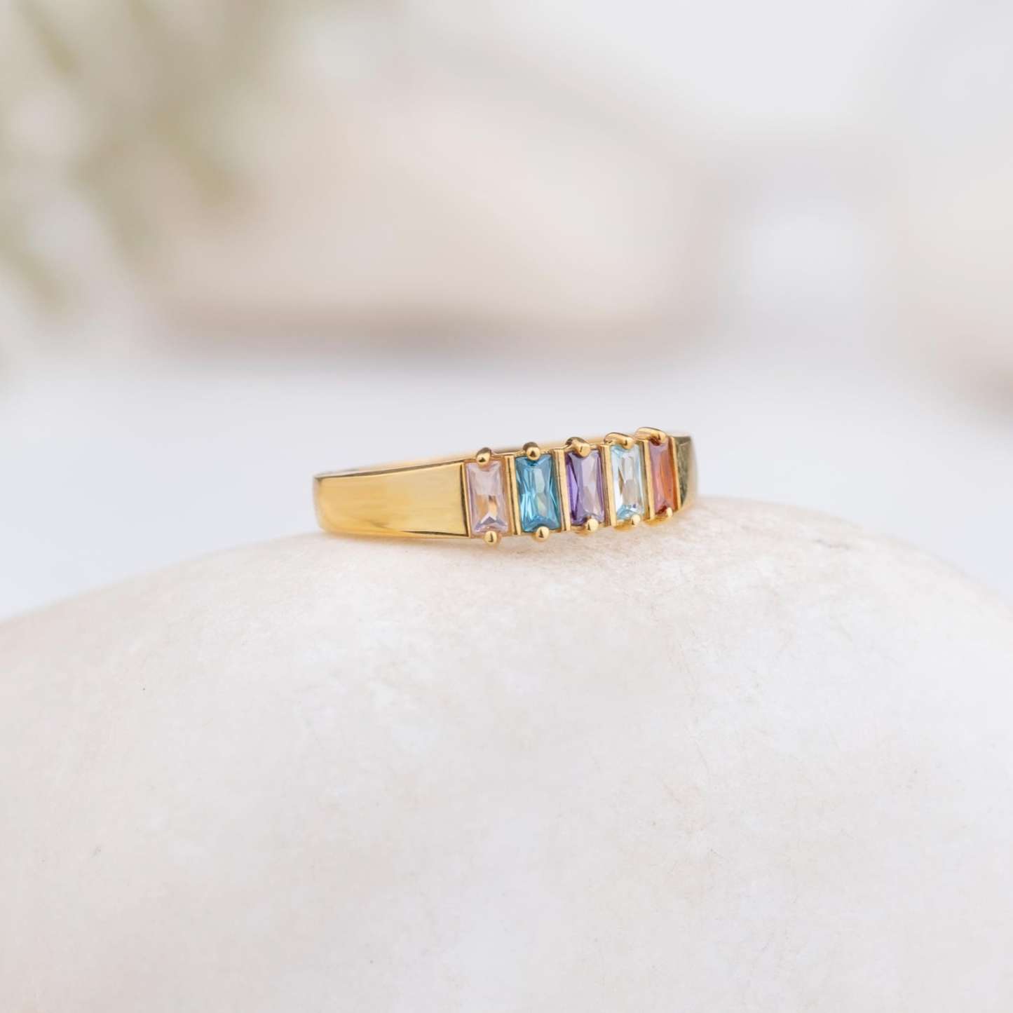 Baguette-Cutting Birthstone Ring in Sterling Silver