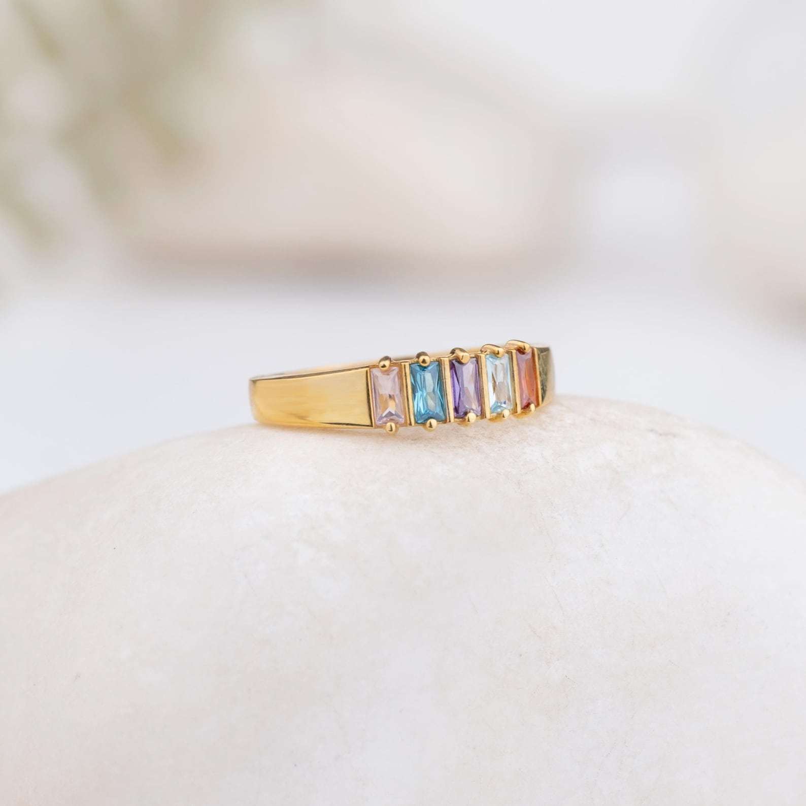 Baguette-Cutting Birthstone Ring in Sterling Silver