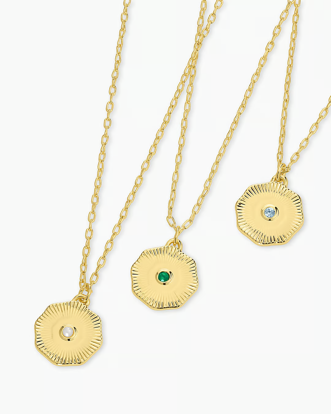 Personalized Birthstone Sunny Coin Necklace In 14K Solid Gold