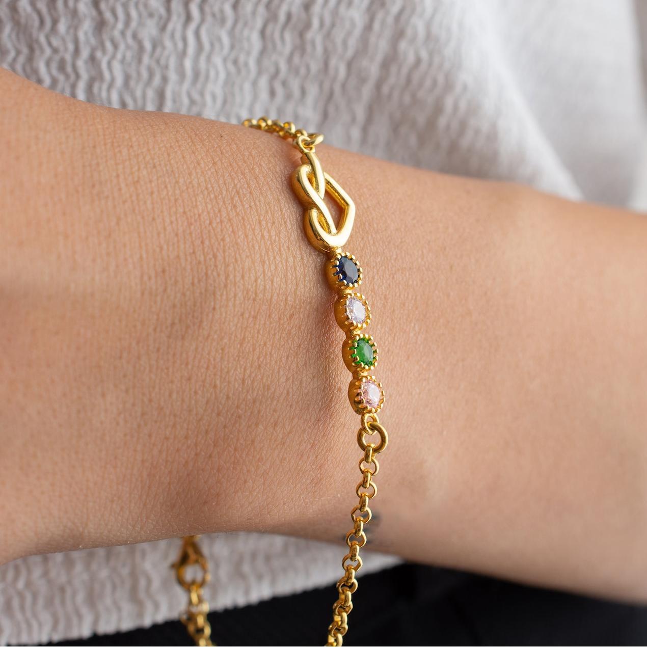 Personalized Love Knot Bracelet with Birthstone in Sterling Silver