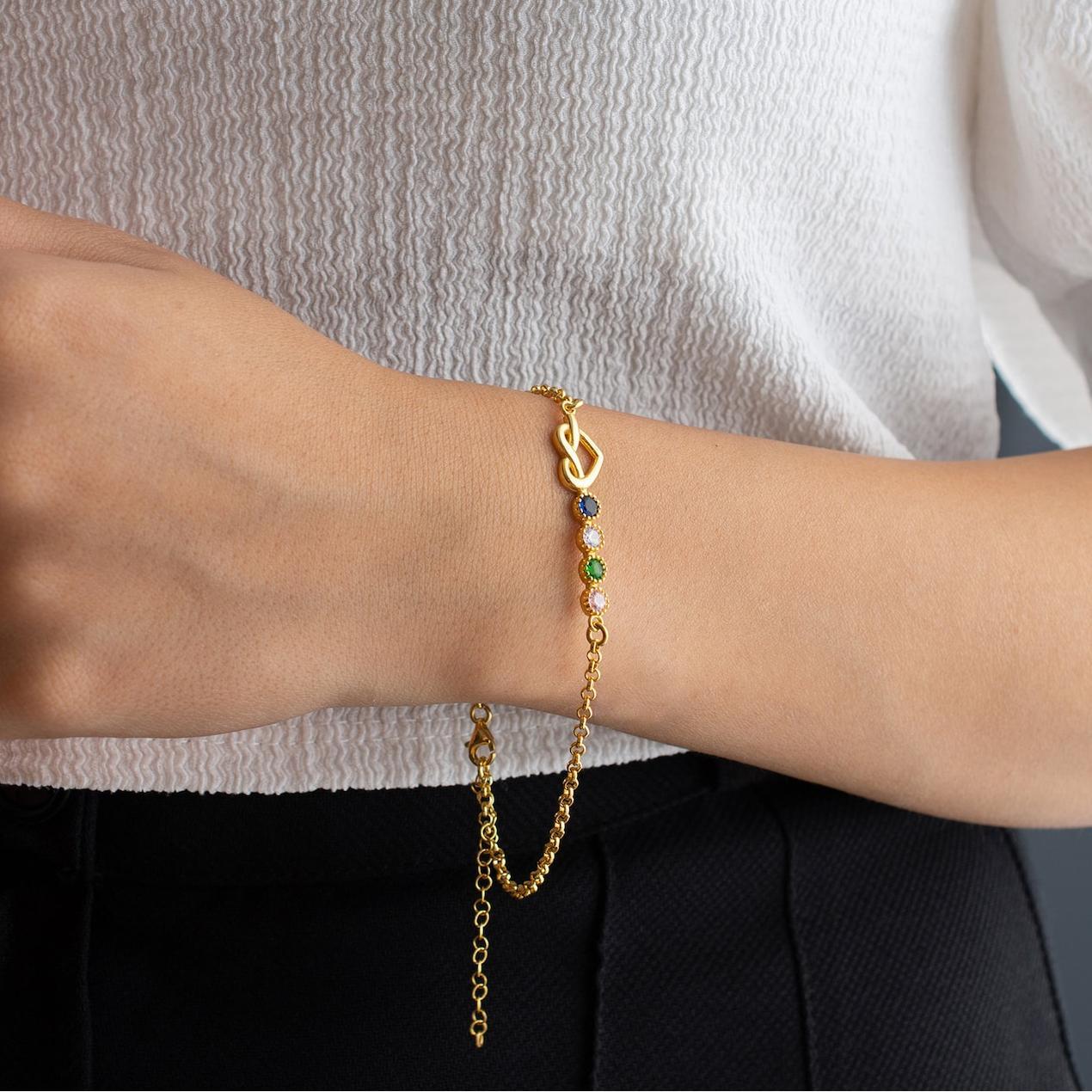 Personalized Love Knot Bracelet with Birthstone in Sterling Silver
