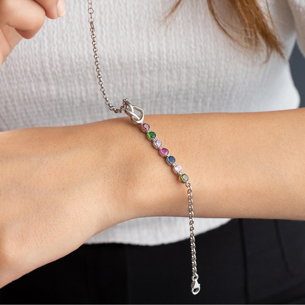 Personalized Love Knot Bracelet with Birthstone in Sterling Silver