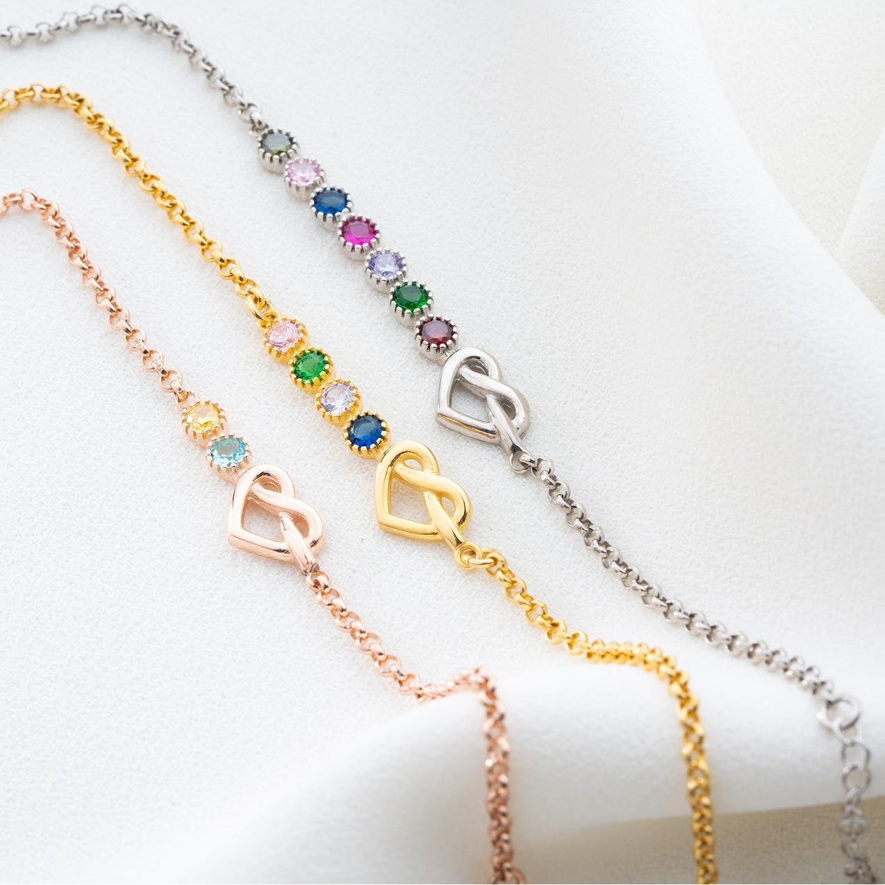 Personalized Love Knot Bracelet with Birthstone in Sterling Silver