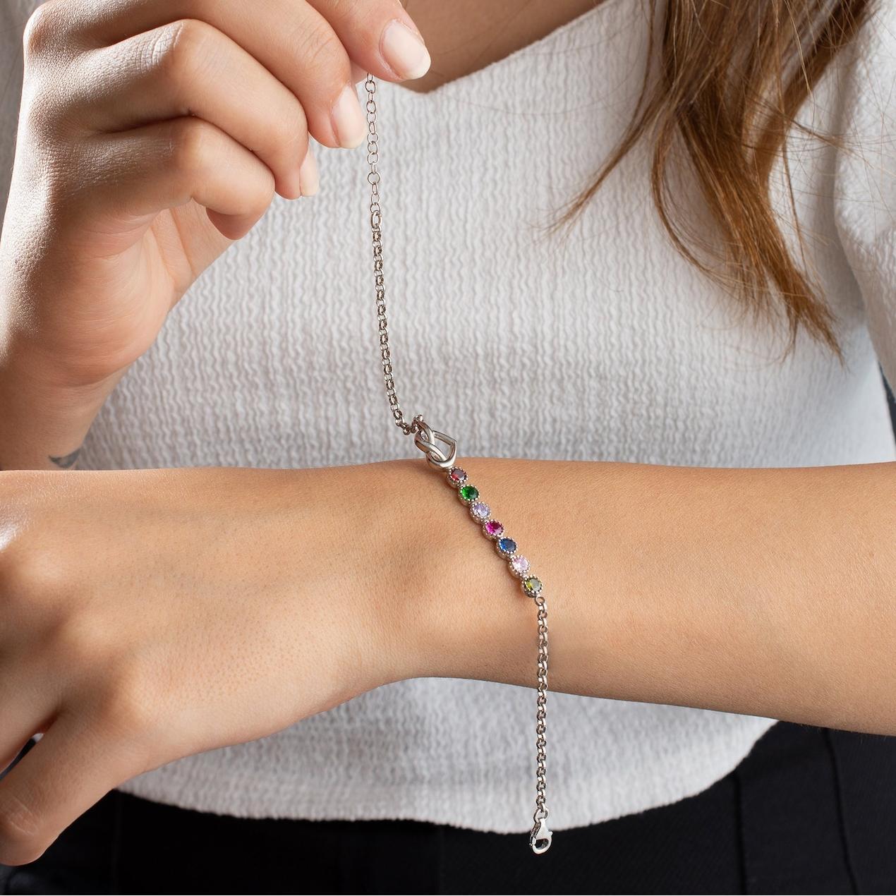 Personalized Love Knot Bracelet with Birthstone in Sterling Silver