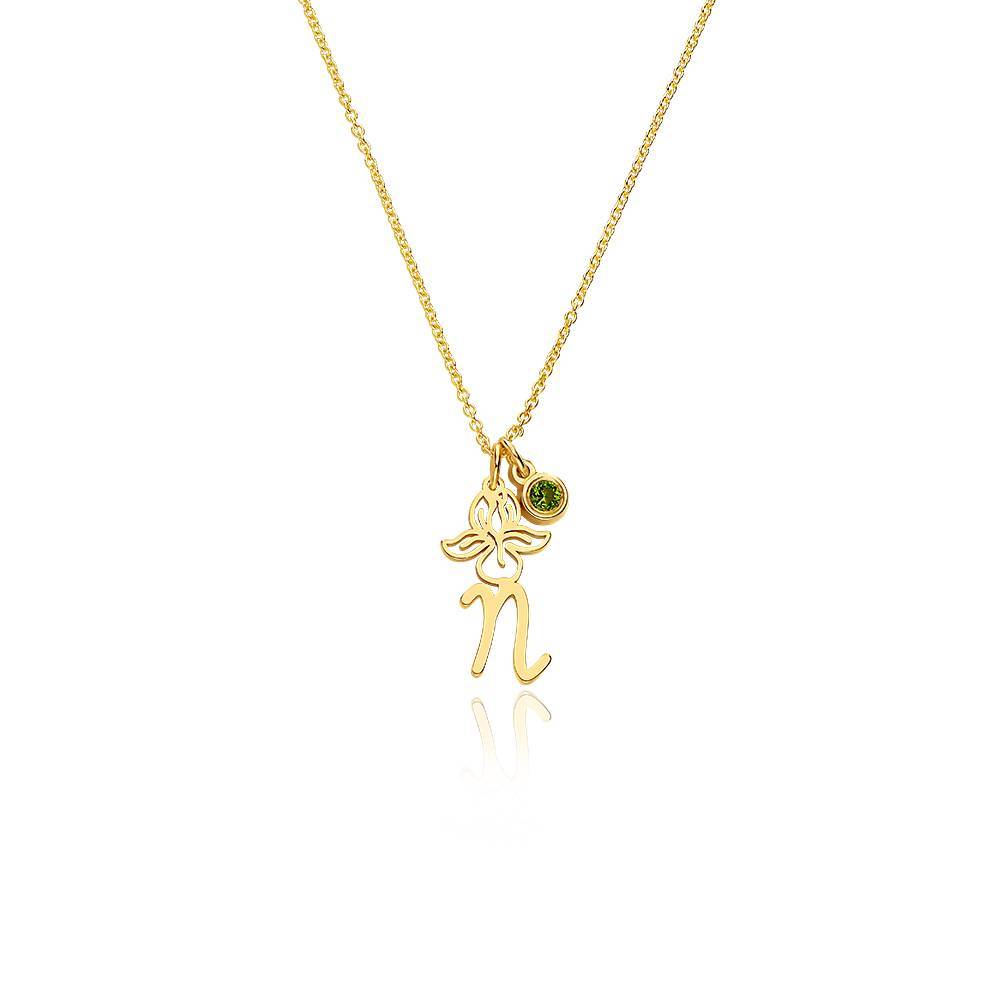 Blooming Birth Flower Initial Necklace with Birthstone in Gold Plating