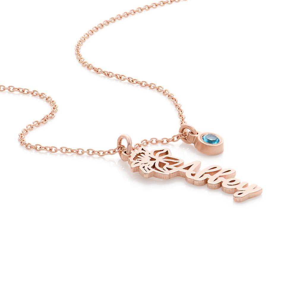[Copy]Blooming Birth Flower Name Necklace with Birthstone in 18K Rose Gold Plating