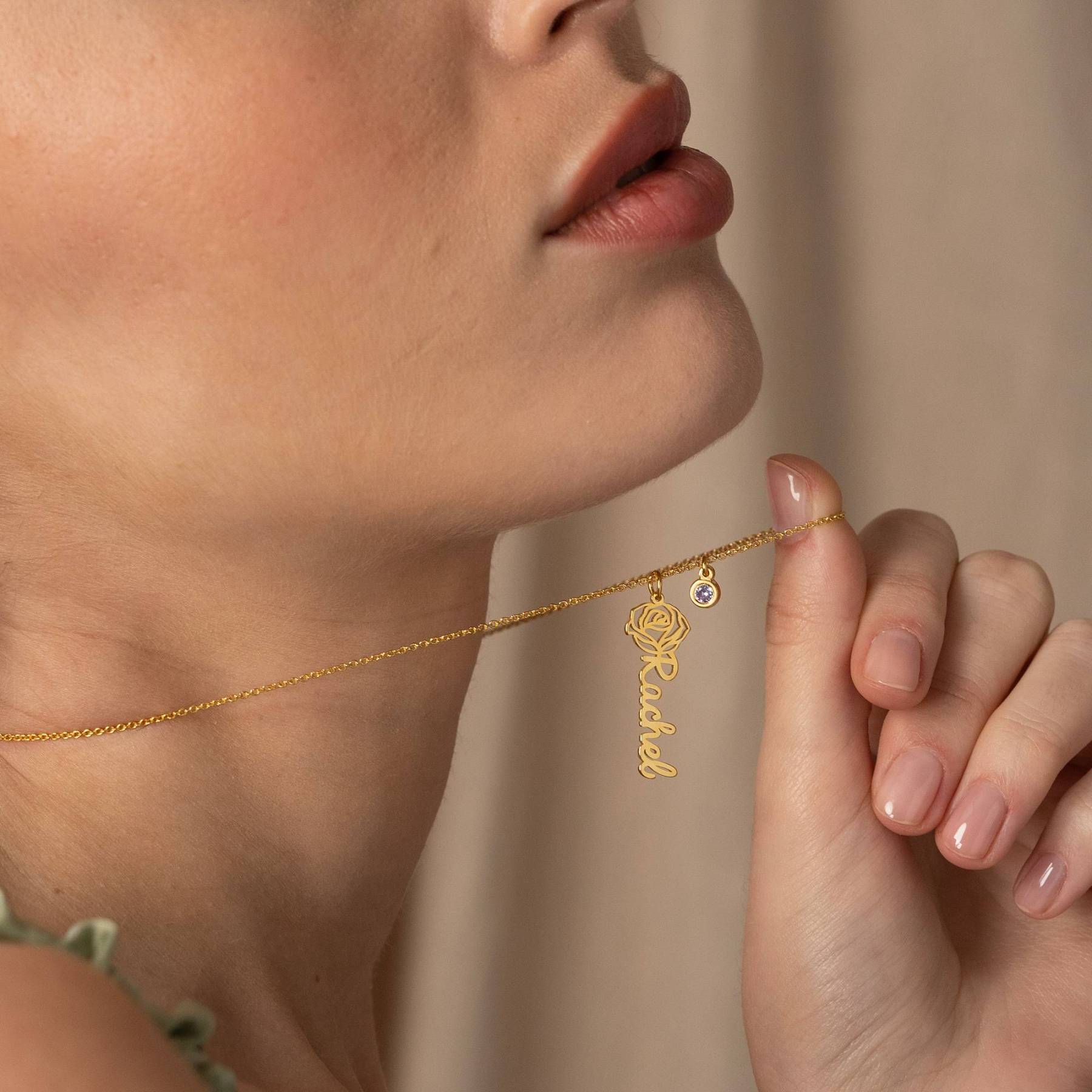 Blooming Birth Flower Name Necklace with Birthstone in Gold Plating