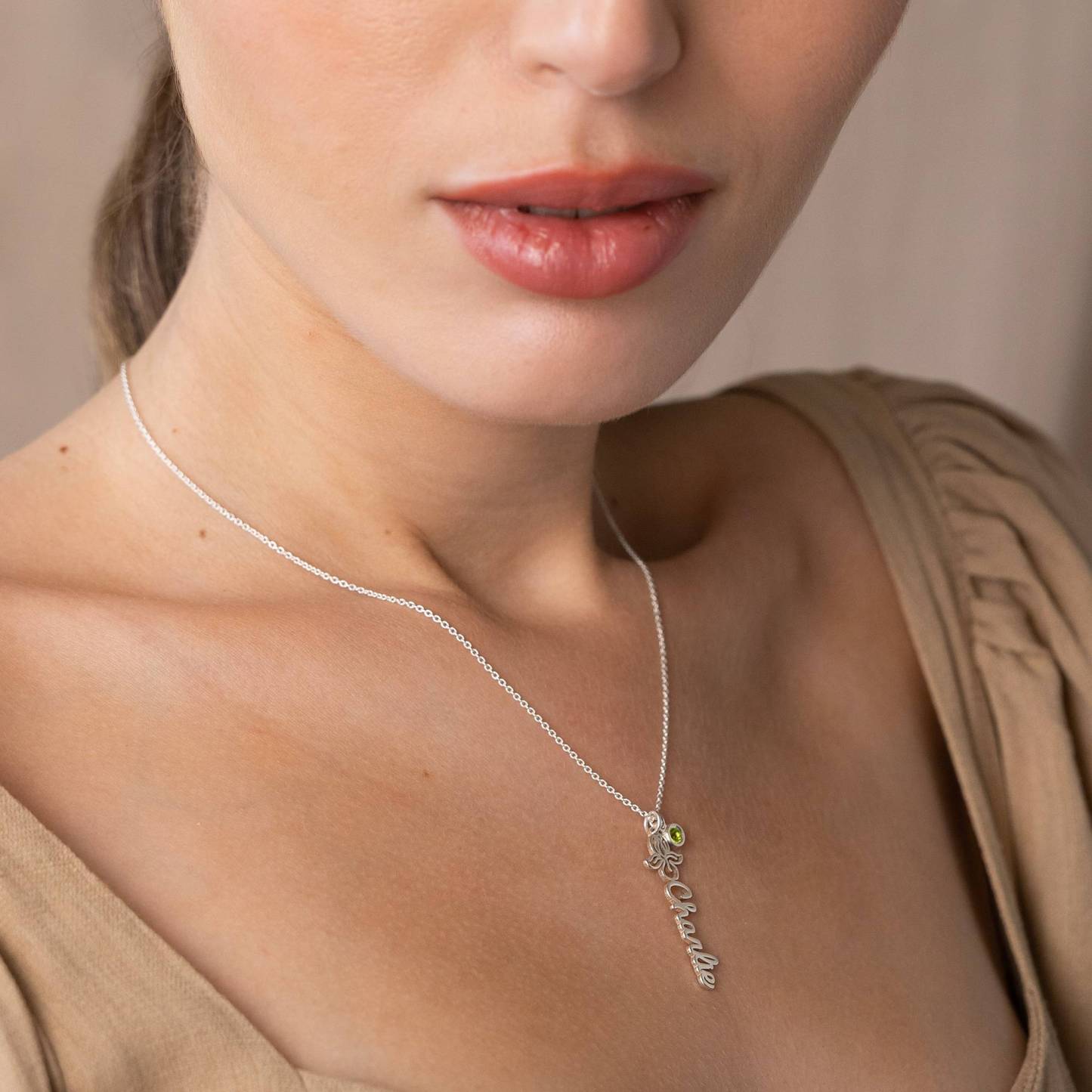 Blooming Birth Flower Name Necklace with Birthstone in Sterling Silver
