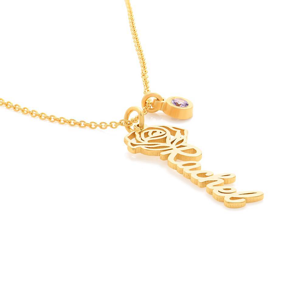 Blooming Birth Flower Name Necklace with Birthstone in Gold Plating