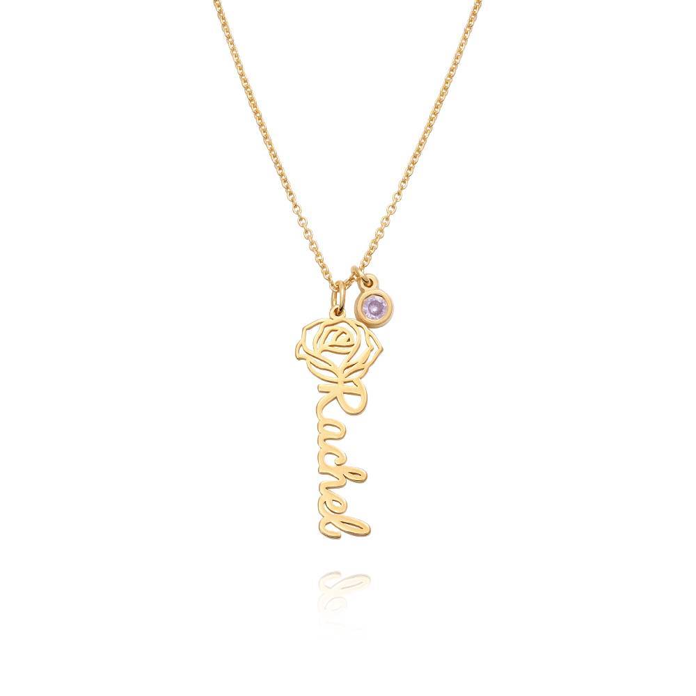 Blooming Birth Flower Name Necklace with Birthstone in Gold Plating