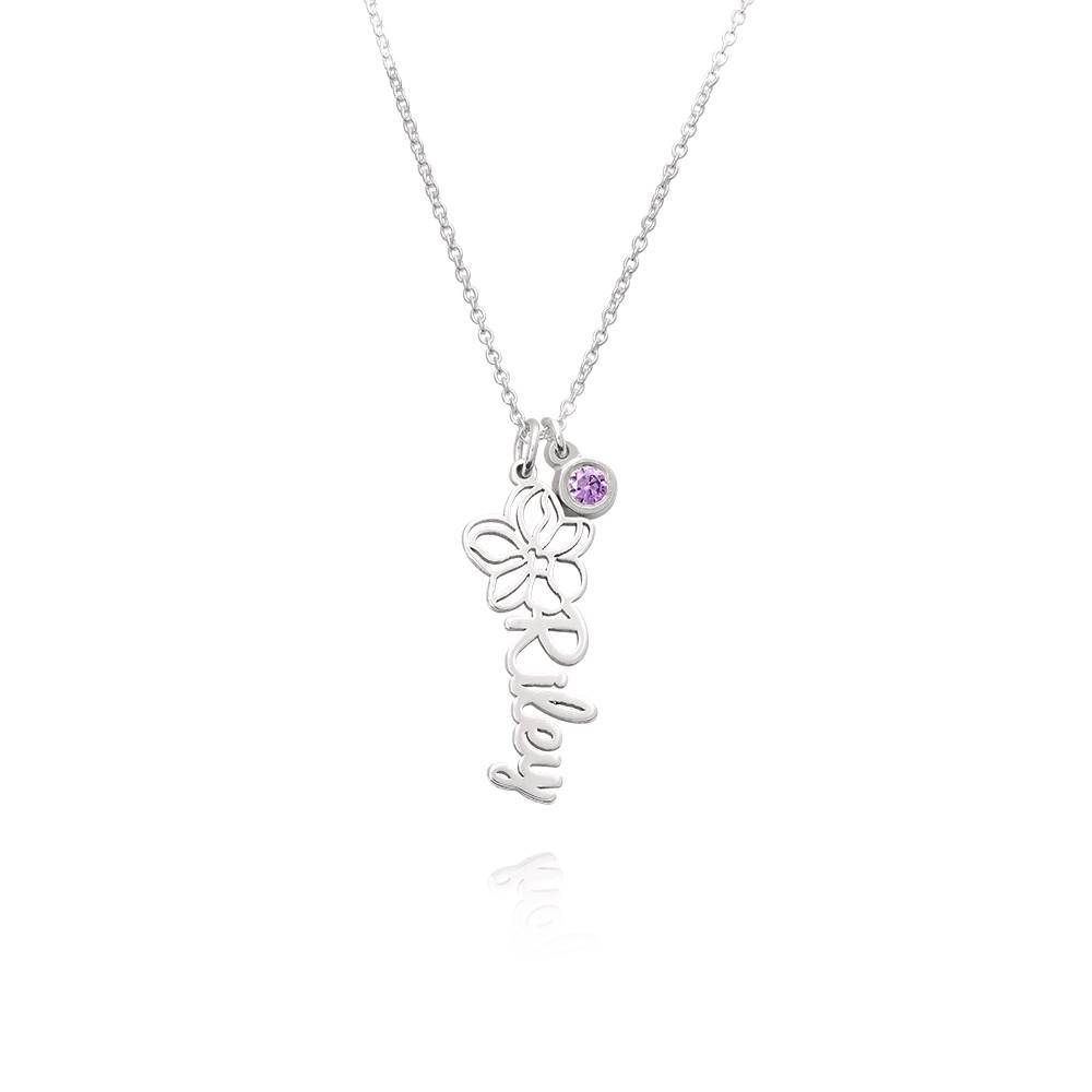 Blooming Birth Flower Name Necklace with Birthstone in Sterling Silver