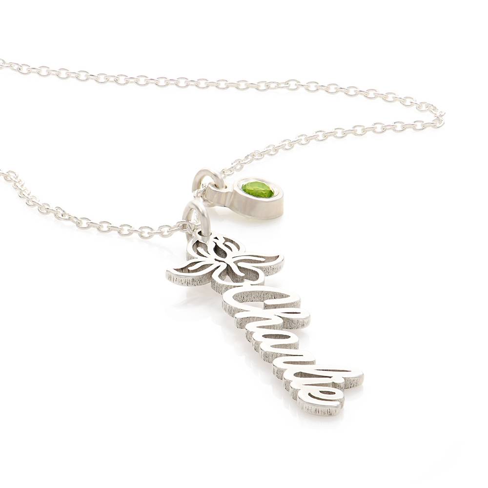 Blooming Birth Flower Name Necklace with Birthstone in Sterling Silver