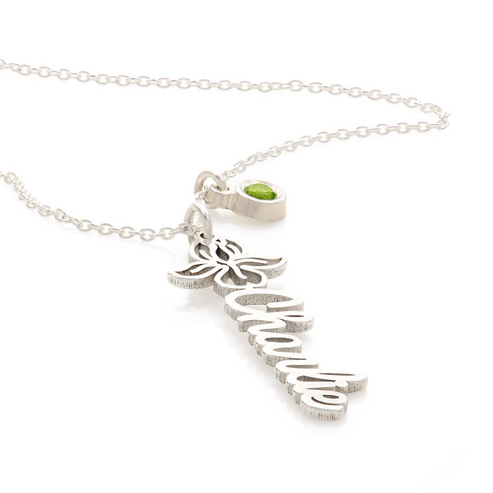 Blooming Birth Flower Name Necklace with Birthstone in Sterling Silver