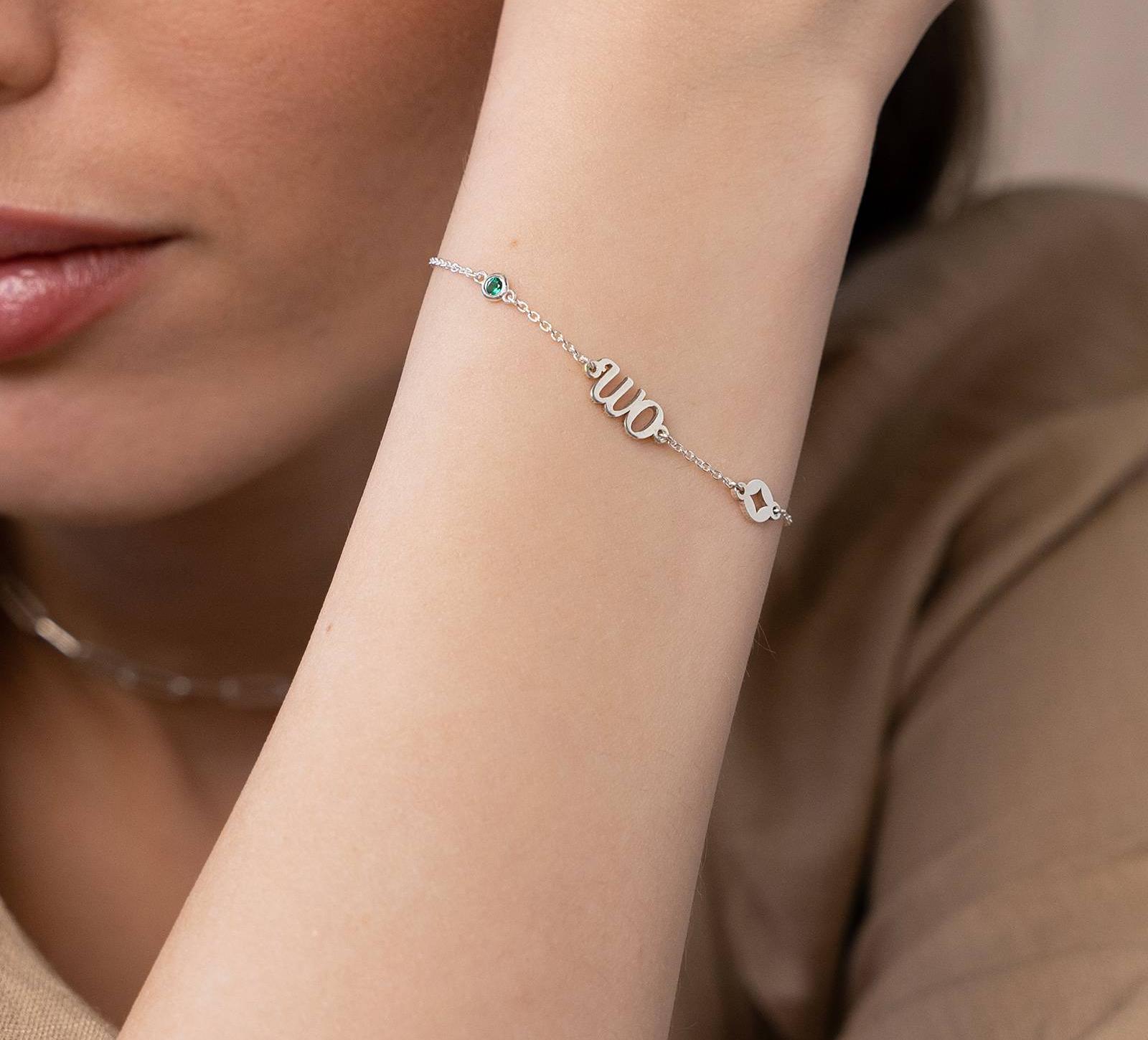 Star Initial Bracelet / Anklet with Birthstone in Sterling Silver