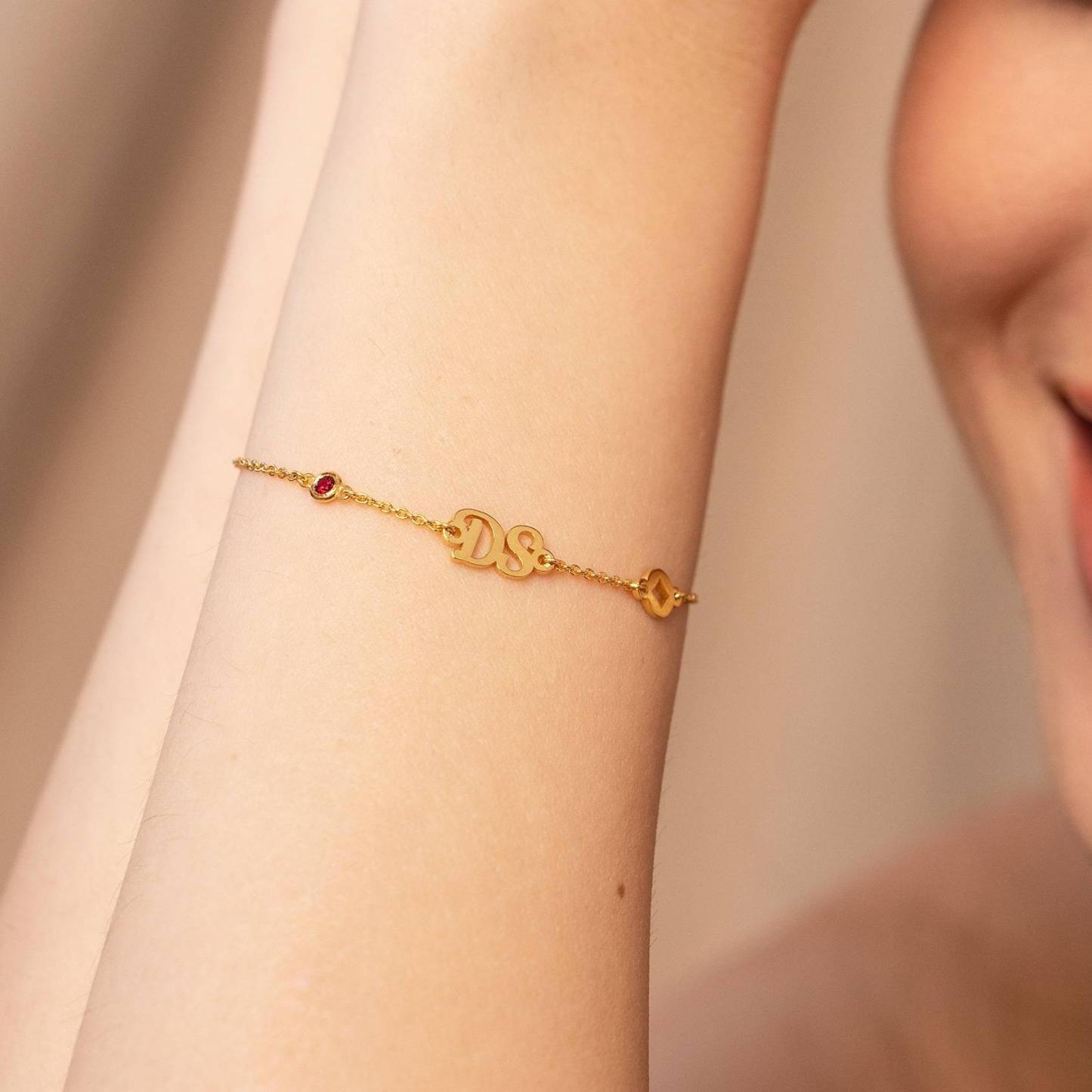 Star Initial Bracelet / Anklet with Birthstone in Gold Vermeil