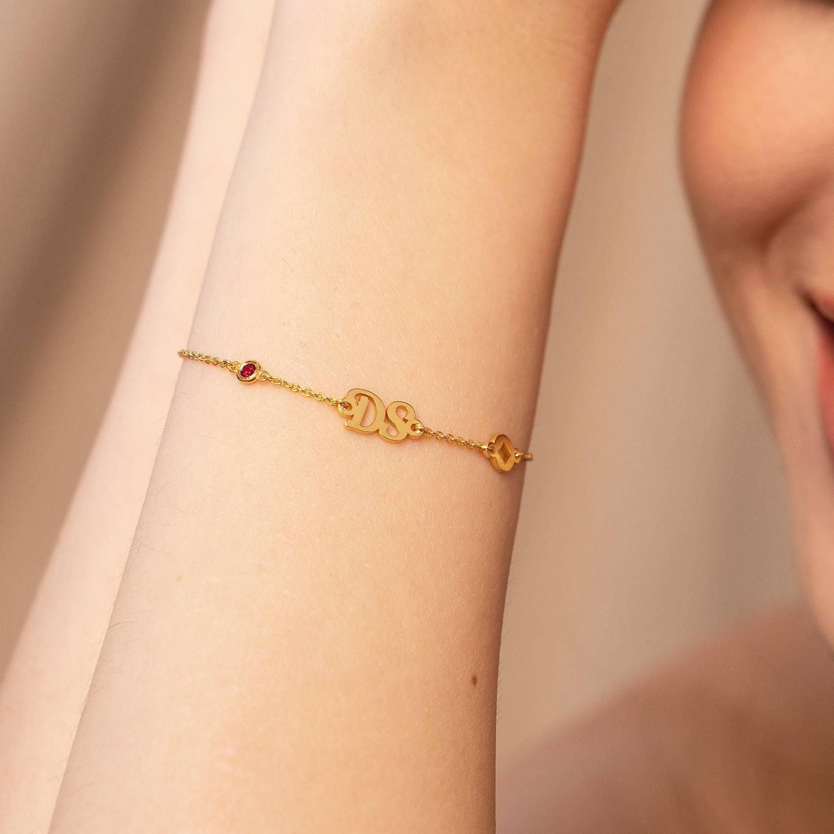 Star Initial Bracelet / Anklet with Birthstone in Gold Vermeil