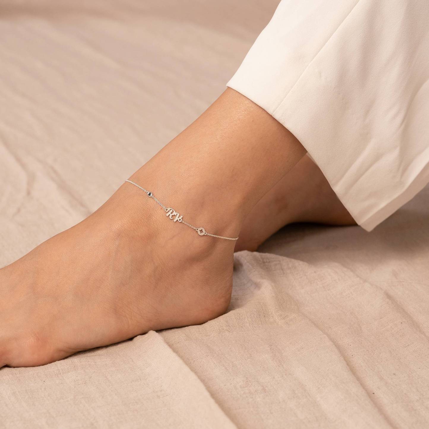 Star Initial Bracelet / Anklet with Birthstone in Sterling Silver