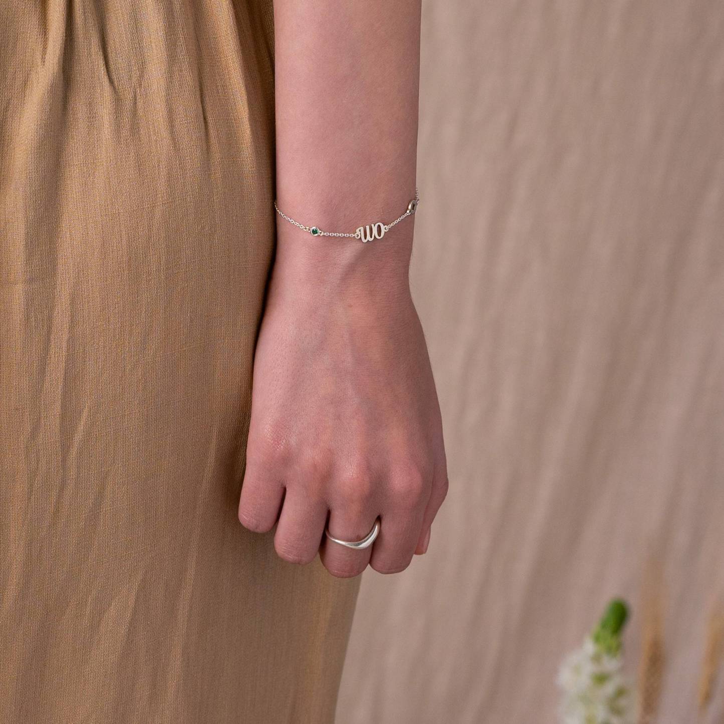 Star Initial Bracelet / Anklet with Birthstone in Sterling Silver