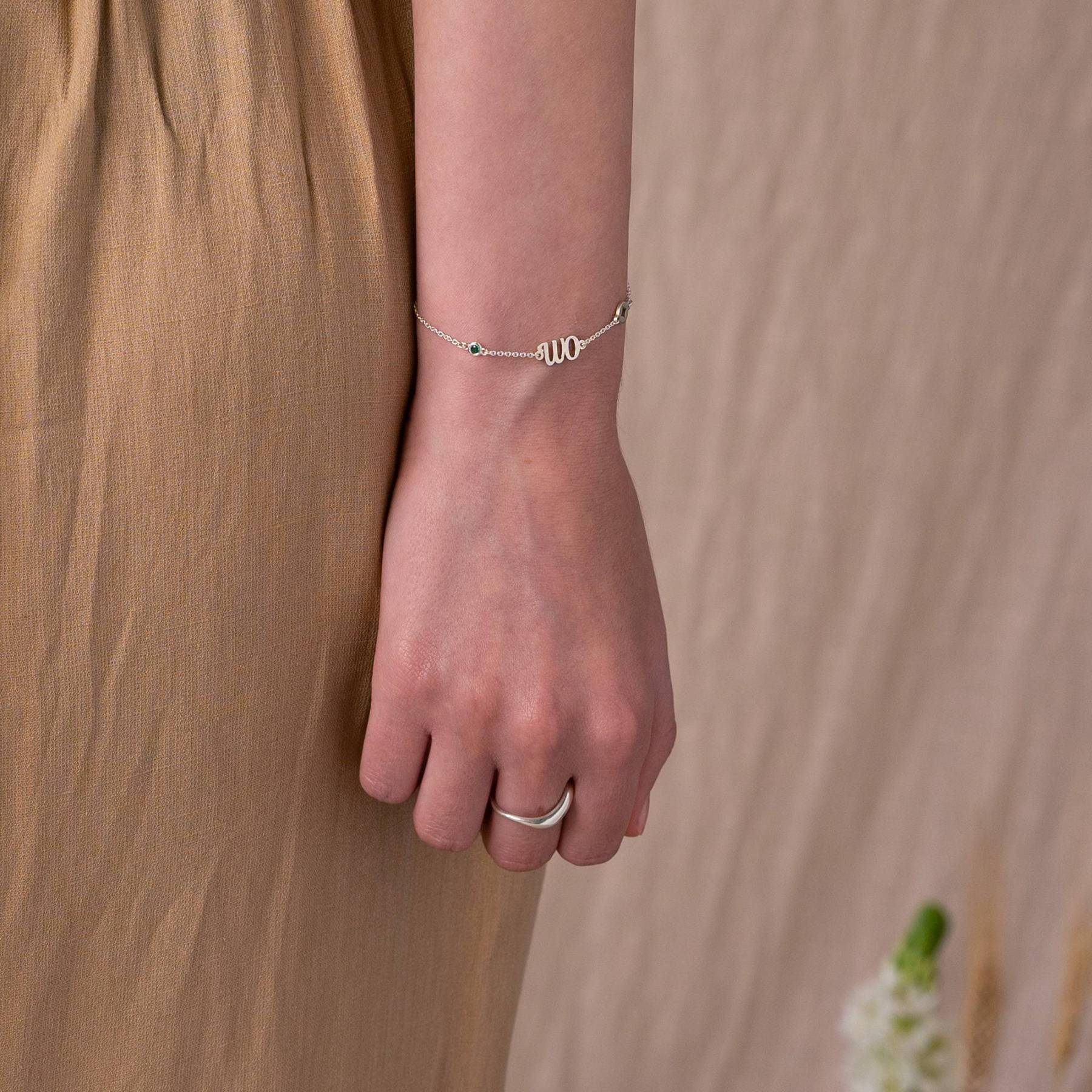 Star Initial Bracelet / Anklet with Birthstone in Sterling Silver