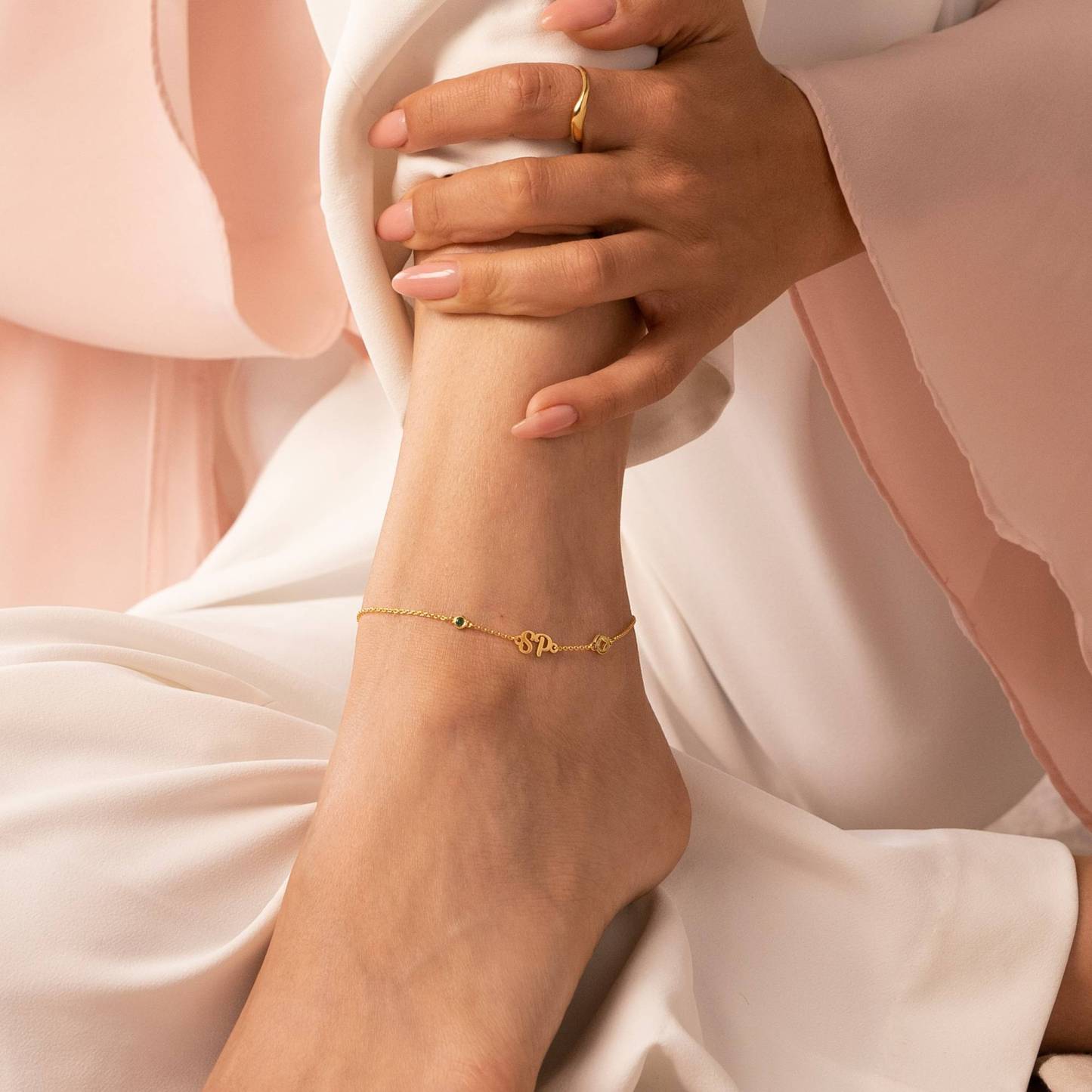 Star Initial Bracelet / Anklet with Birthstone in Gold Vermeil