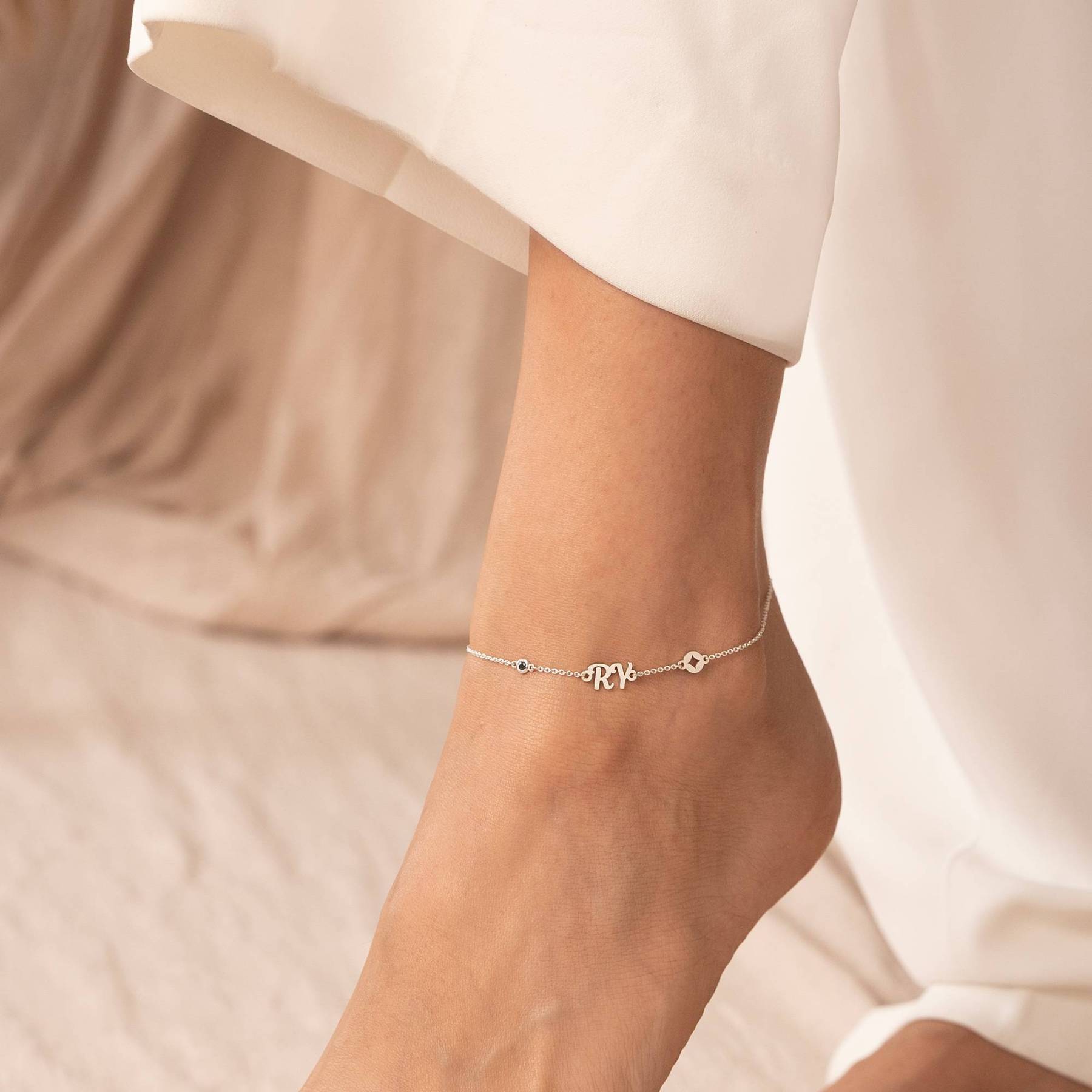 Star Initial Bracelet / Anklet with Birthstone in Sterling Silver