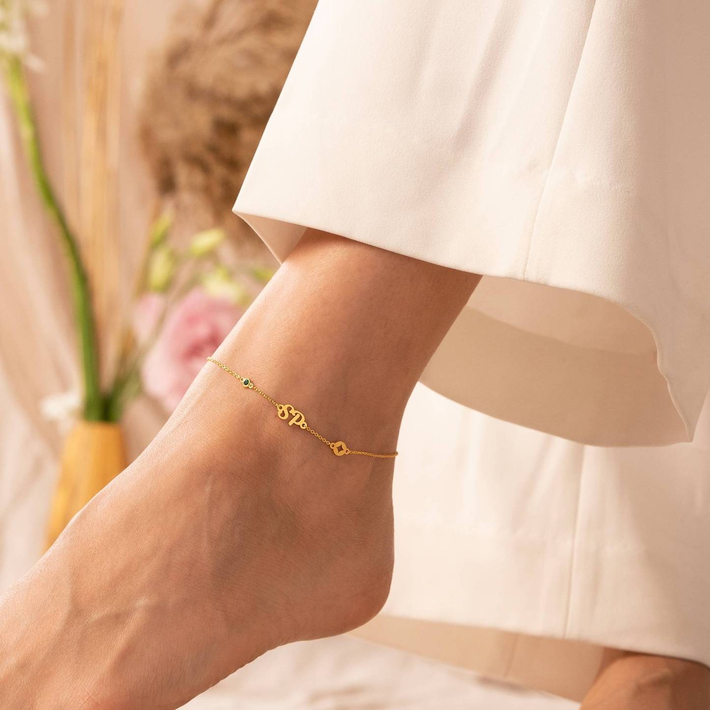 Star Initial Bracelet / Anklet with Birthstone in Gold Vermeil