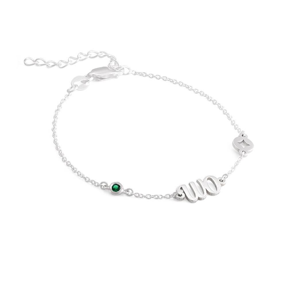 Star Initial Bracelet / Anklet with Birthstone in Sterling Silver