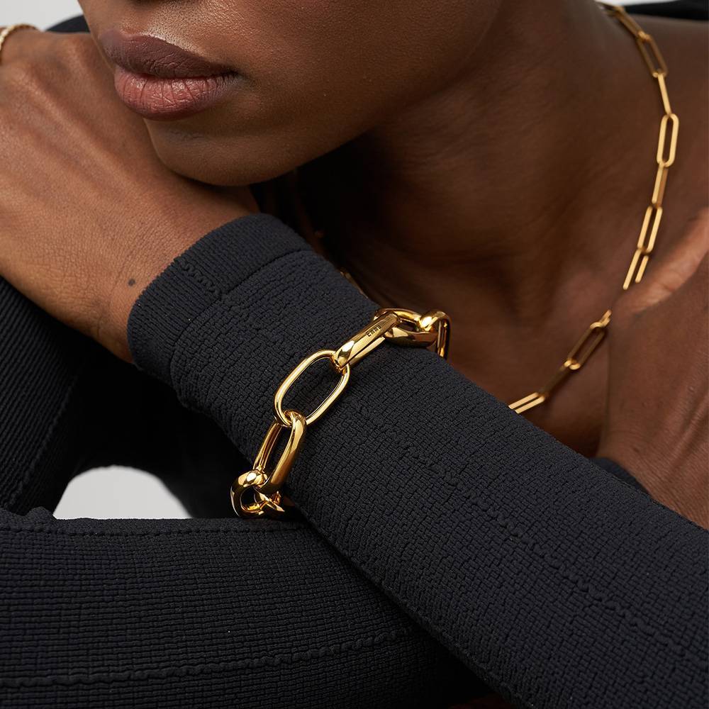 Chunky Paperclip Bracelet With Engraving in Gold Vermeil