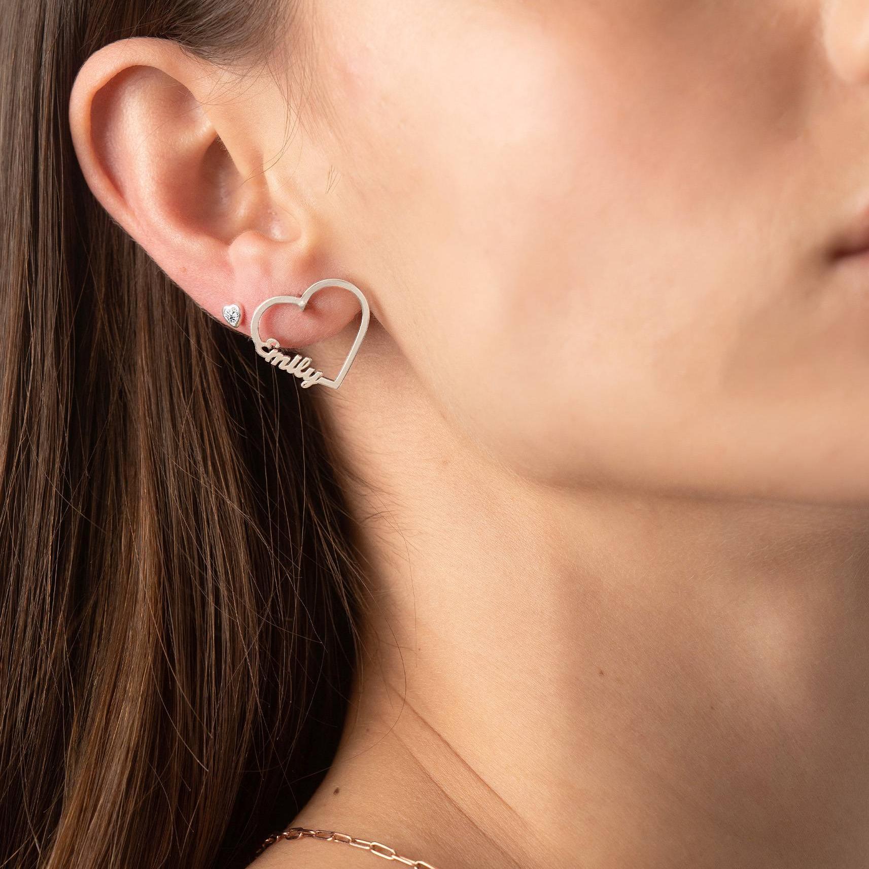 Contour Heart Name Earrings in Sterling Silver