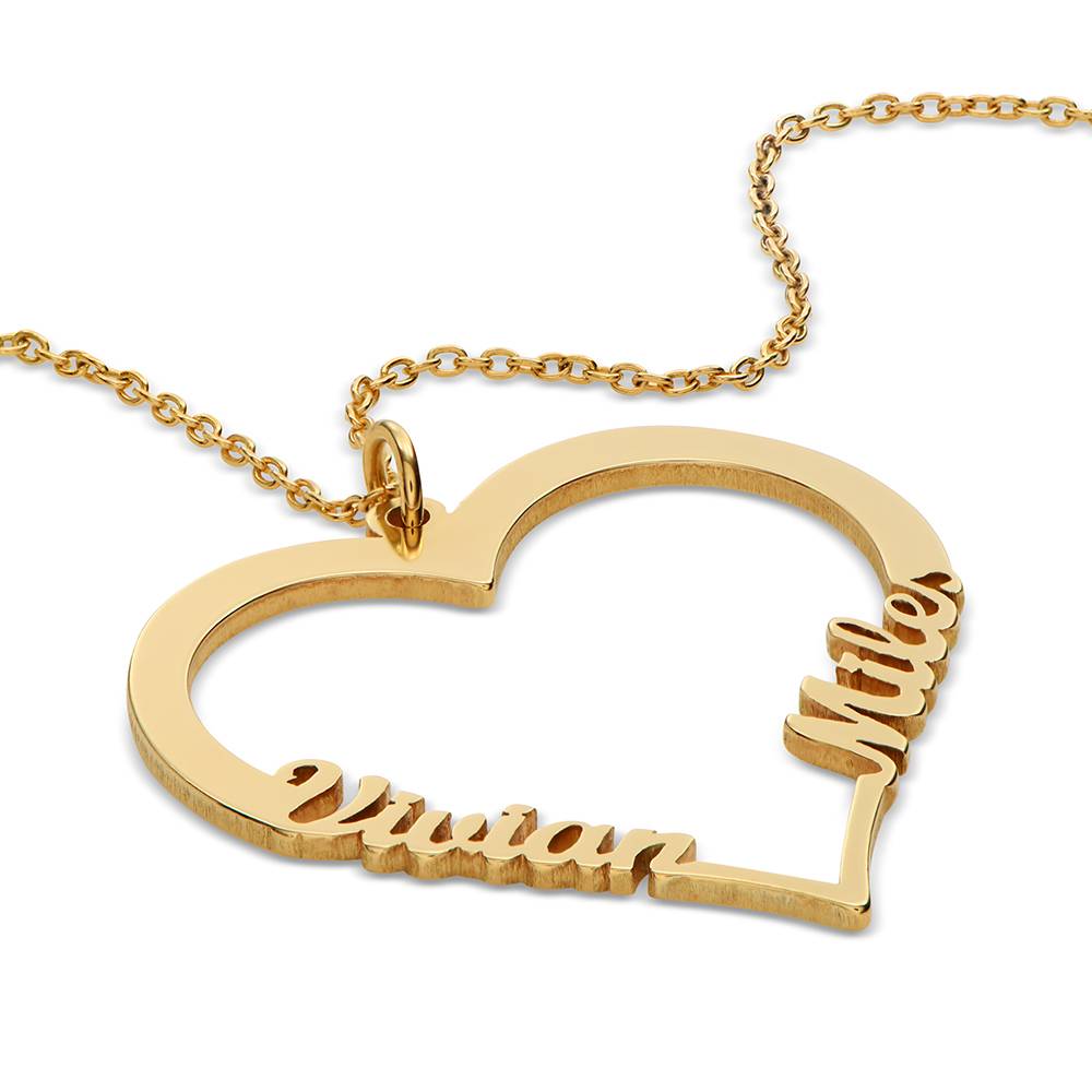 Heart Charm Necklace with Two Names in Gold Vermeil