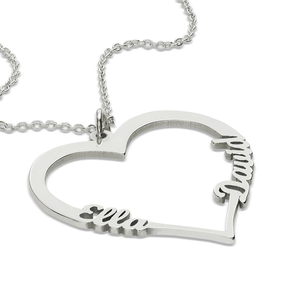 Heart Charm Necklace with Two Names in Sterling Silver