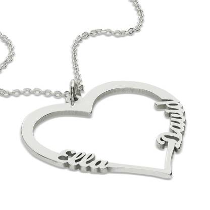 Heart Charm Necklace with Two Names in Sterling Silver