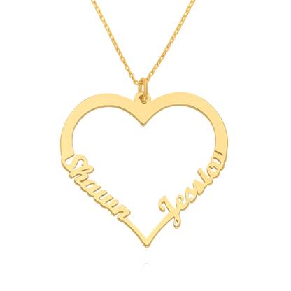 Heart Charm Necklace with Two Names in Gold Vermeil